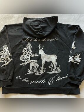 basketcase gallery 100% black cotton vintage terry zip hoodie / sz xl